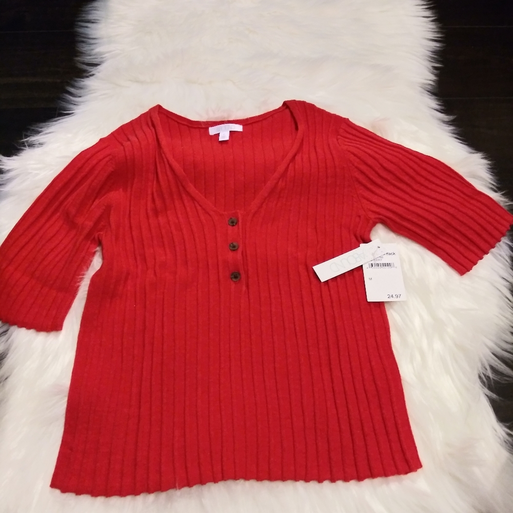 ❤ Red Cropped Ribbed Sweater❤